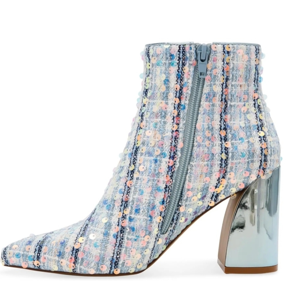 New Betsey Johnson Stylish Blue Multi Sequin Ankle Boots - Picture 4 of 8